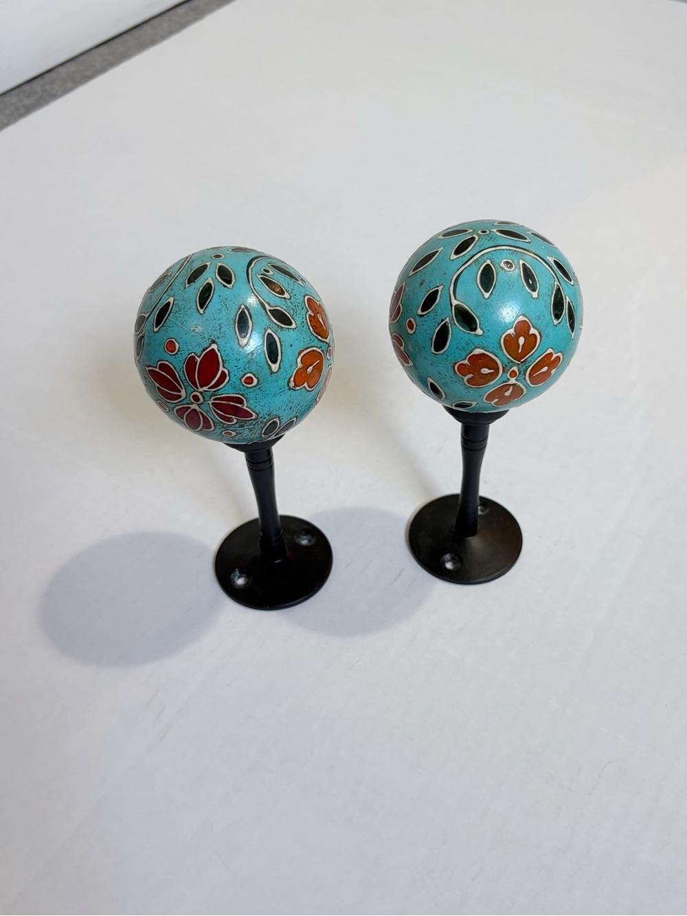 Urban Outfitters Hand Painted Turquoise Floral Ball Finial Curtain Tie Back